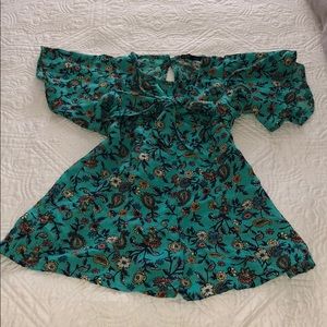 Girls Teal Floral Romper